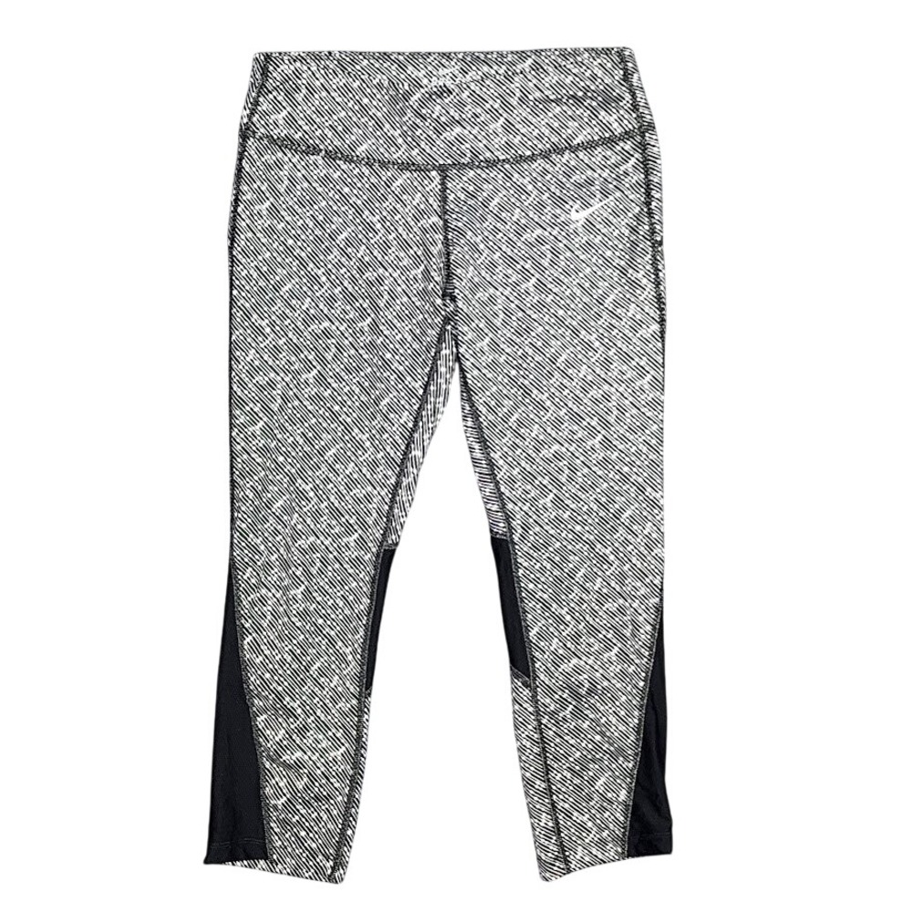 NIKE Running Capris Dri-Fit Meteor Printed 749458-100 Black White Medium